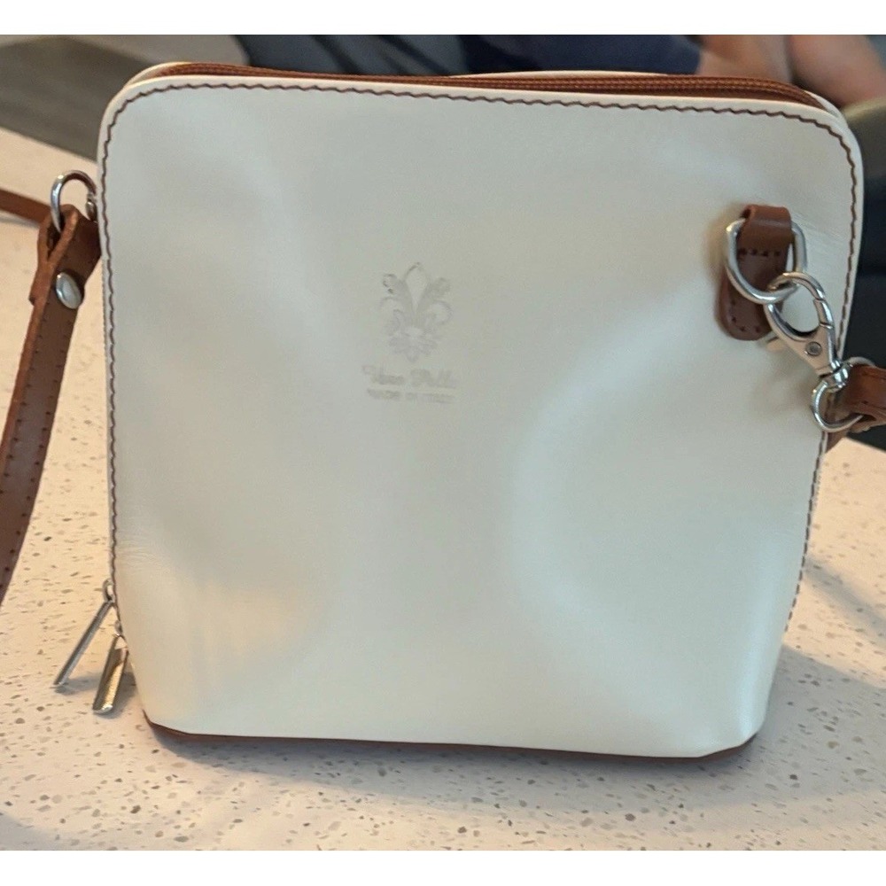 Vera Pelle Made in Italy Beige Leather Small Crossbody Bag Purse NWOT